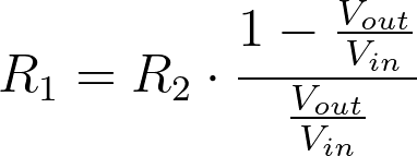 Voltage divider equation for calculating resistor R1 value. This equation is derived from the standard voltage divider equation.