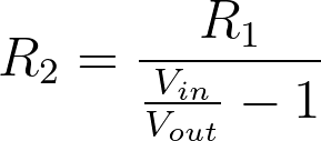 Voltage divider equation for calculating resistor R2 value. This equation is derived from the standard voltage divider equation.