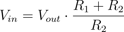 Voltage divider equation for calculating voltage input value. This equation is derived from the standard voltage divider equation.