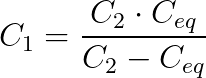 Calculation for C1 (or C2), one of the capacitors in a series combination, given the equivalent capacitance and the value of one of the capacitors.