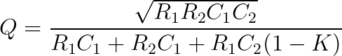 Equation for calculating quality factor Q for low-pass sallen-key filter.