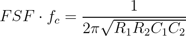 Equation for calculating scaled center frequency FSF*fc for low-pass sallen-key filter.