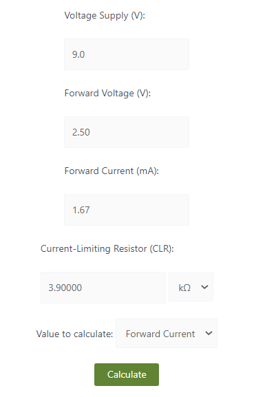 Calculating the stock Forward Current of the DS-1 LED.