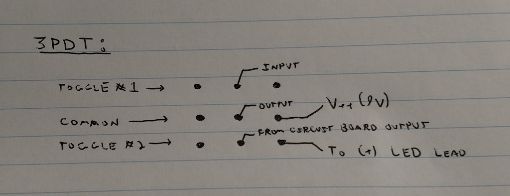 Pseudo True Bypass wiring with indicator LED.