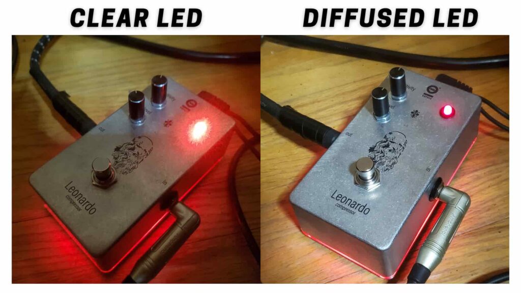 Difference between a bright, clear LED vs. a diffused LED.