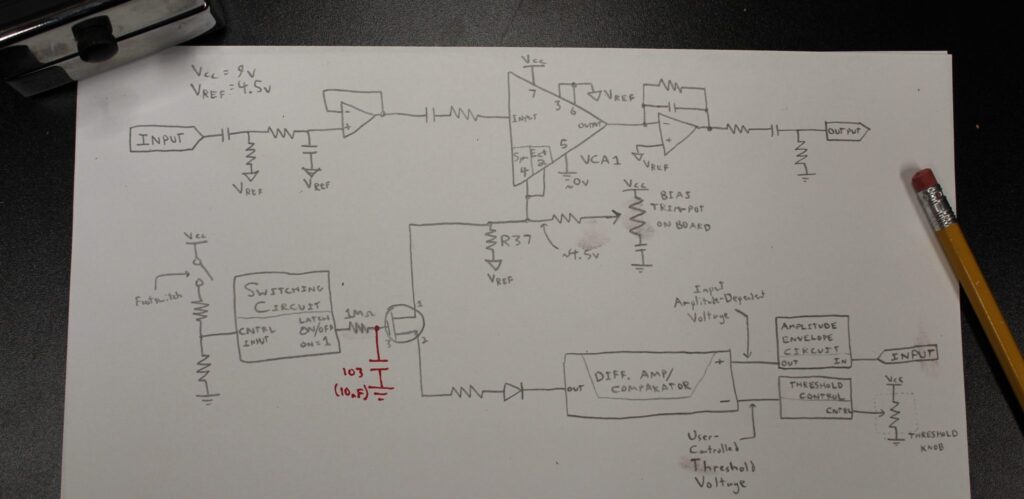 Mock Schematic of the Decimator. Spoiler alert: I added the capacitor in red.