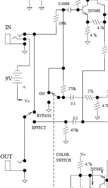 Showing the input and output connections in the Small Stone V2 Issue J schematic.