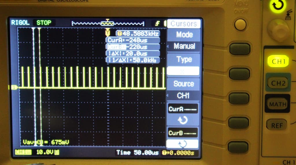 Showing the output PWM signal on the oscilloscope.