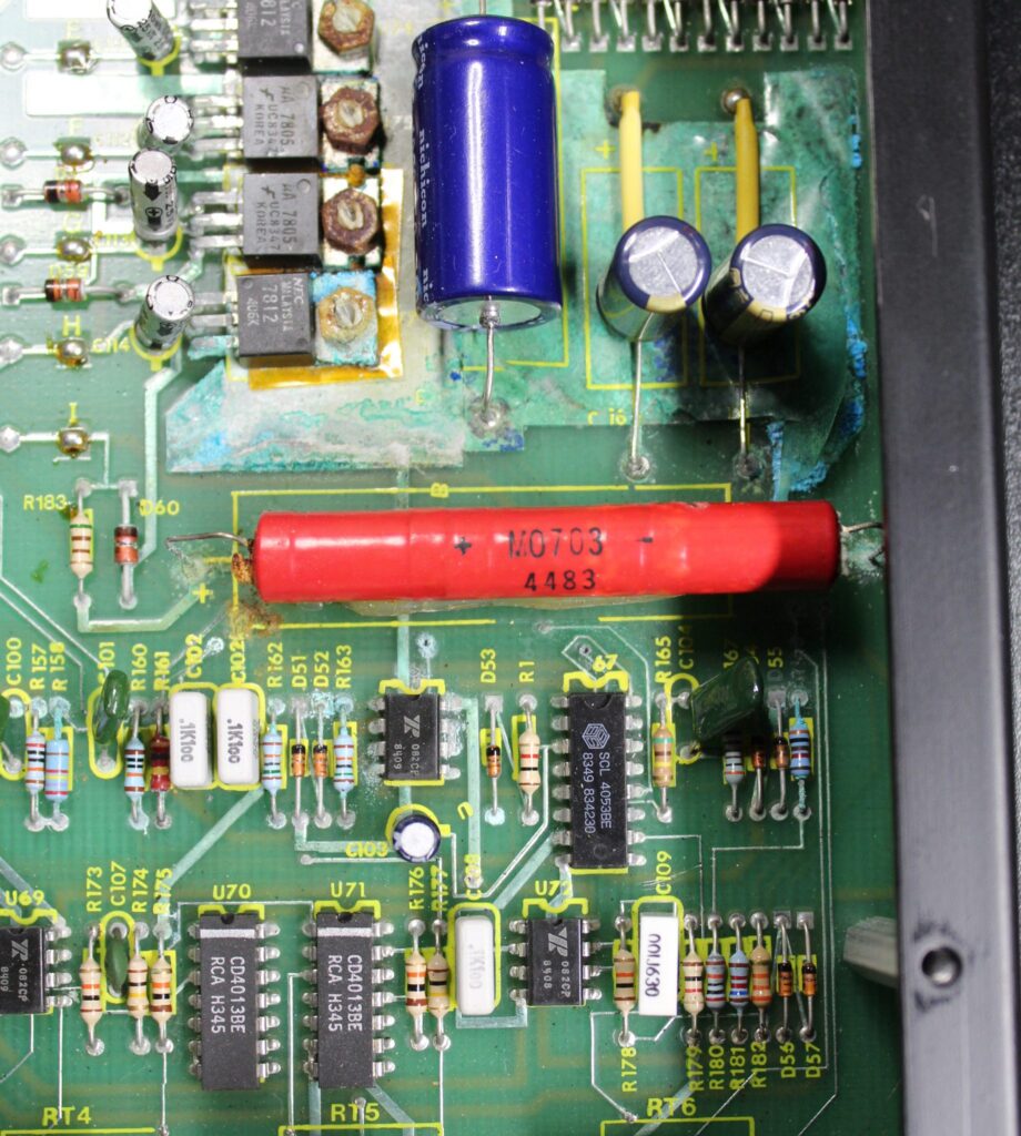 Showing the original bursted battery in the Delta Labs Super Timeline ADM2048.