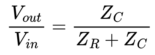 Voltage divider equation for an RC circuit.