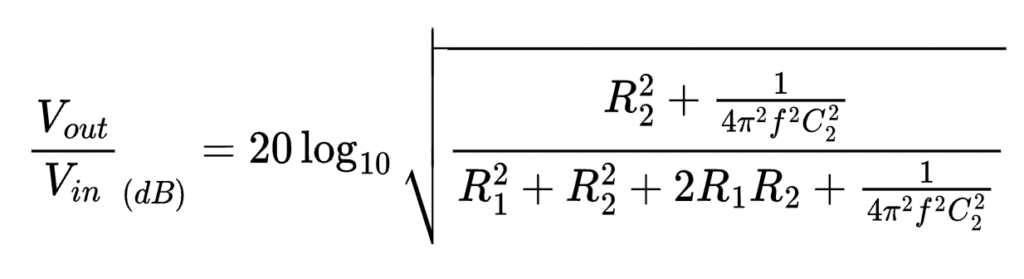 Transfer function of the RC low-pass shelving filter.