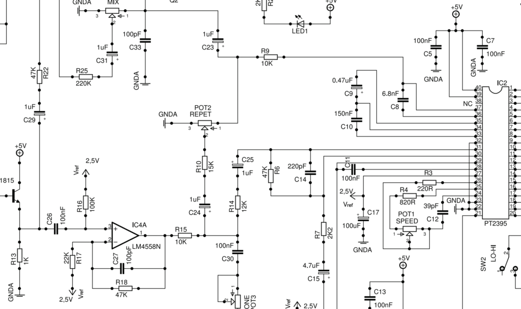Showing the DE-1 Repeats knob circuit for the Dan-Echo Infinite Repeats R10 Mod