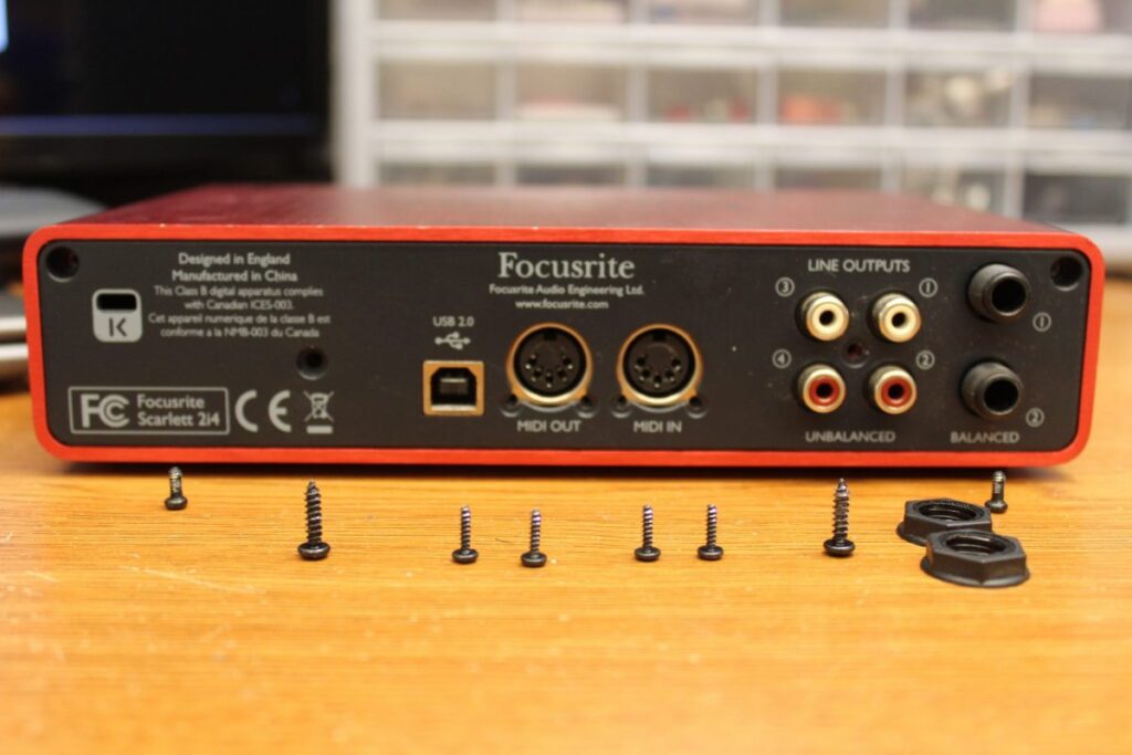 Figure 1: The FocusRite 2i4 with fasteners removed.