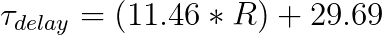 Equation relating resistance across pin 6 to delay time.