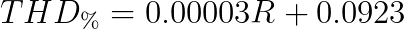 Equation relating the PT2399 THD (%) to the resistance (in Ohms)