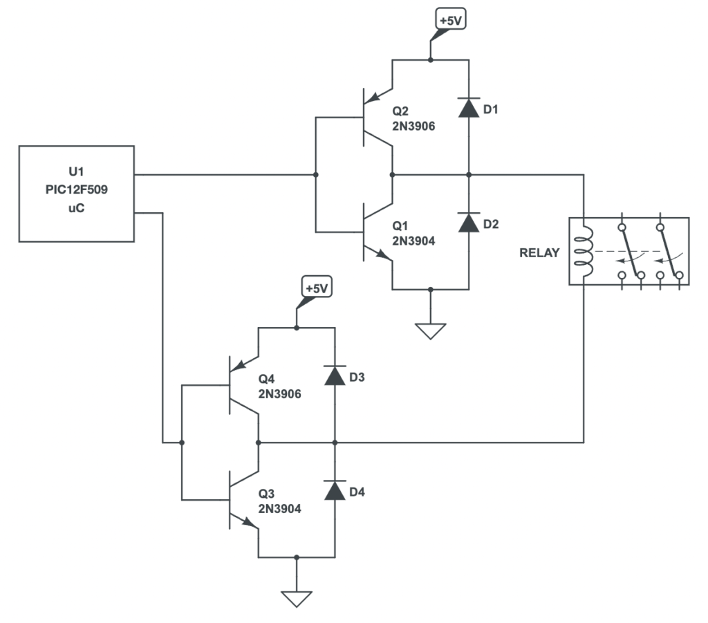 Circuit for interacting with a latching relay coil.