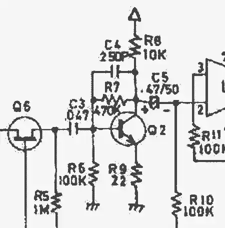 An excerpt of the BOSS DS-1 circuit showing the preamplification section.