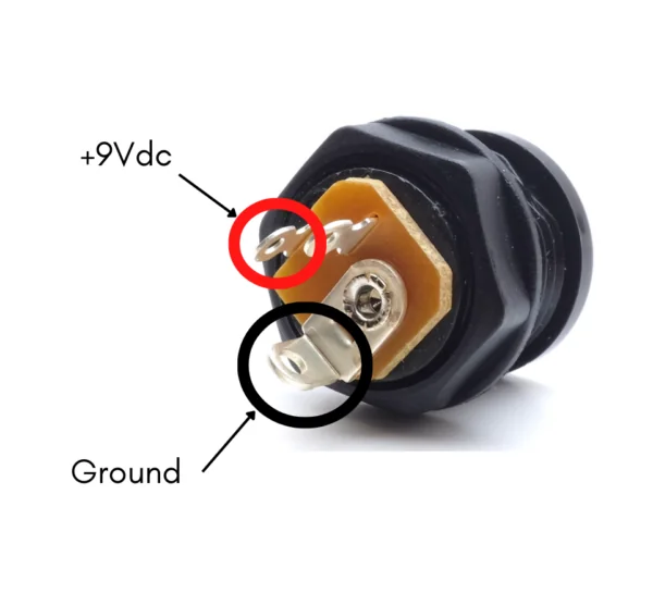 Power connections for 2.1mm DC Power Jack.