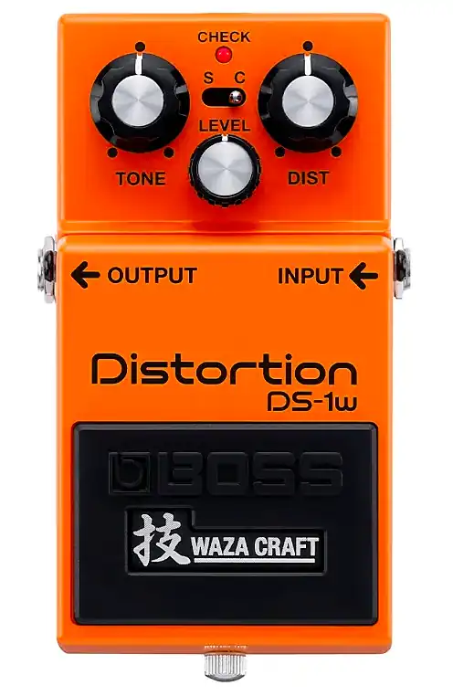 BOSS DS-1W, showing the input and output designations with arrow markings.