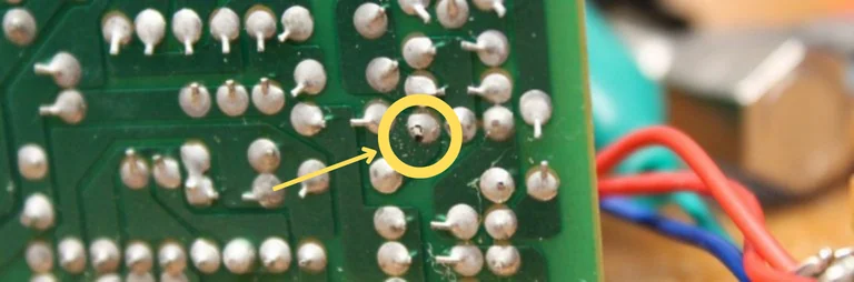 An example of a cold solder joint.