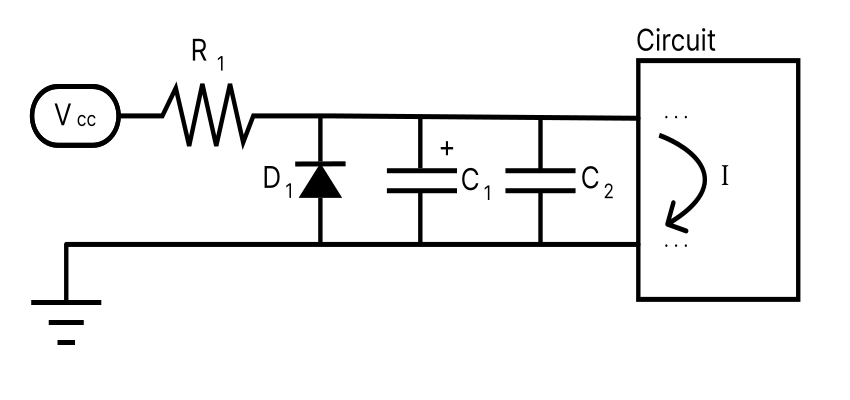 Figure 6.10 The final power supply filter circuit, with C2 added.