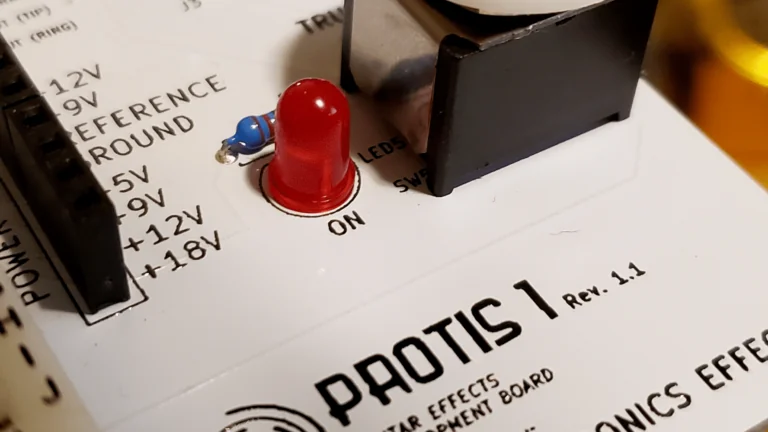 Figure 8.5 A through-hole LED mounted and installed on the PROTIS 1 circuit board.