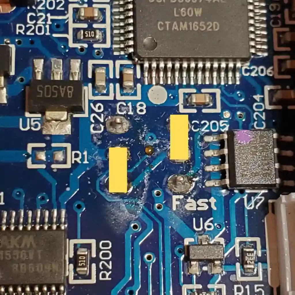 Showing the correct orientation of the ON-ON-ON mode toggle switch in the EHX Freeze.