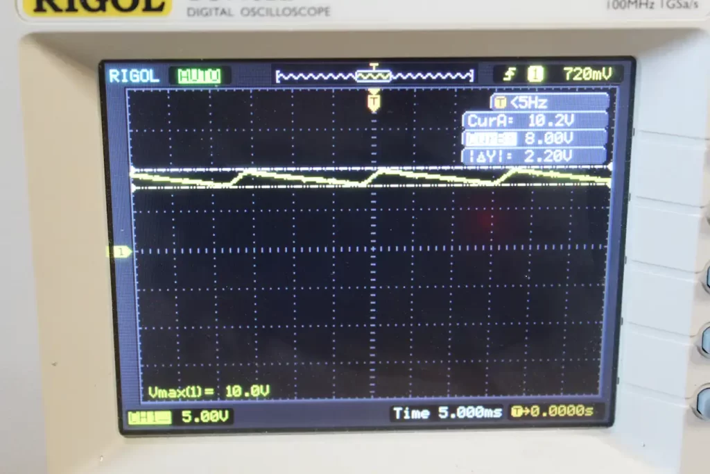 Measuring the filtered input power waveform at U14 pin 8.