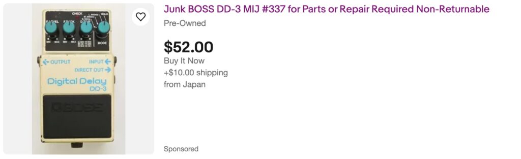 DD-3 for parts/repair previous listing found on ebay search feature