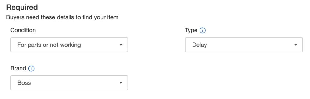 eBay required details for DD-3 for parts/repair listing