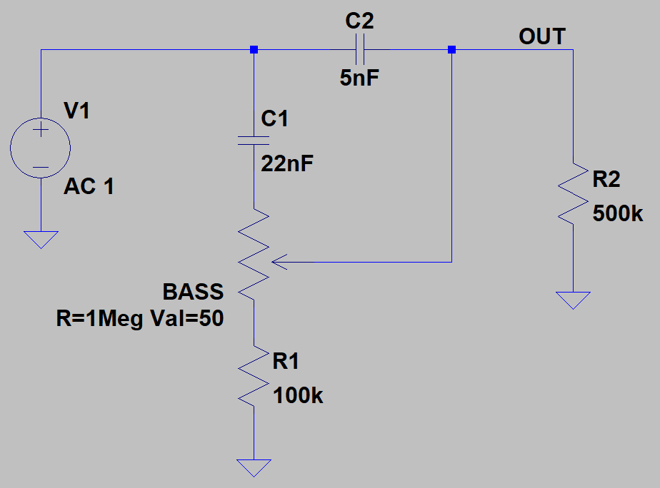 Bass filter circuit model from JCM800 2210 Normal Channel Tone Stack