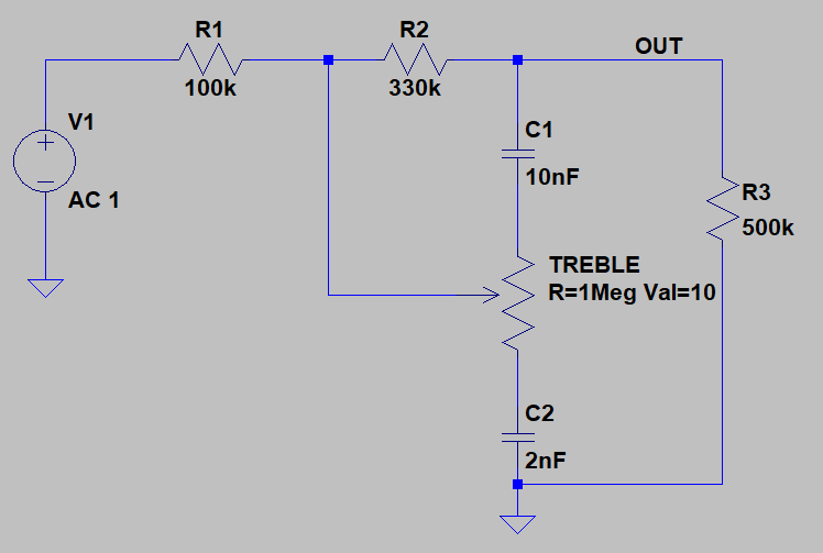 JCM800 2210 Normal Channel Tone Stack - Treble filter circuit model