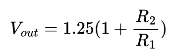 Equation for calculating the output voltage of a LM317 adjustable voltage regulator circuit.