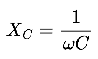 Capacitive reactance formula with angular frequency.