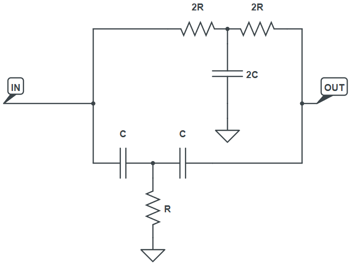 Figure 6.13  The Twin-T Notch Filter Circuit Topology
